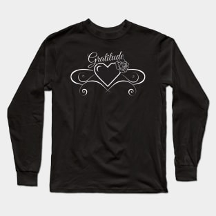 Gratitude Heart with Rose Black & White Long Sleeve T-Shirt